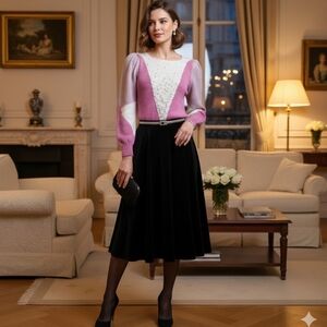 Chic Pink and White Women's Sweater with Embellishments